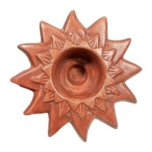 Star Sun Burst‎ Candle Holder Clay? Terra Cotta? Mexican Pottery Folk Art
